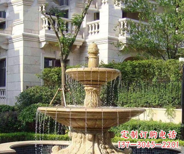 运城小区景观晚霞红多层喷泉石雕 (4)