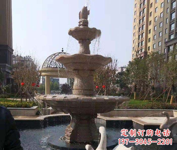 运城小区景观晚霞红鲤鱼石雕喷泉
