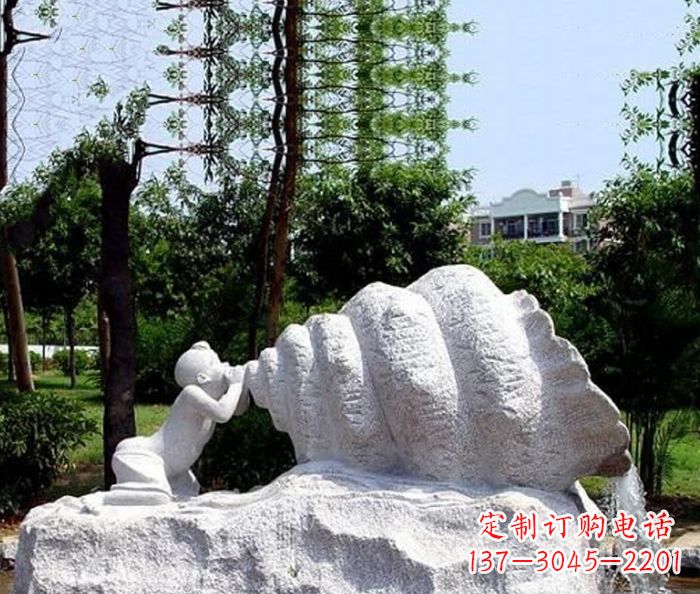 运城小区景观小孩吹螺号石雕