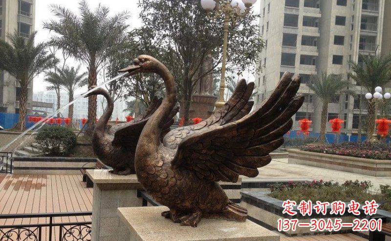运城小区喷水天鹅动物铜雕