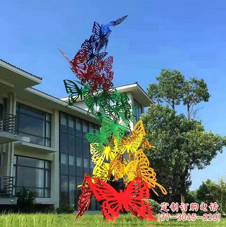 运城小区园林不锈钢彩色蝴蝶景观雕塑