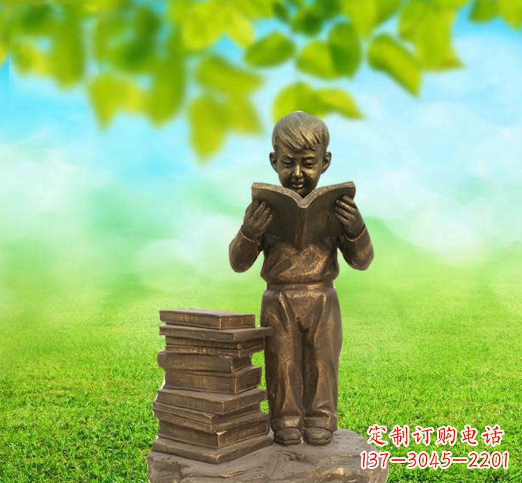 运城校园读书的小男孩铜雕