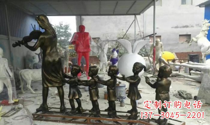 运城校园老师和儿童铜雕
