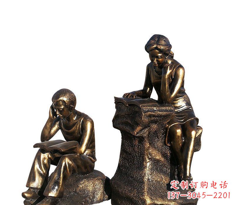 运城校园铸铜学生看书人物雕塑