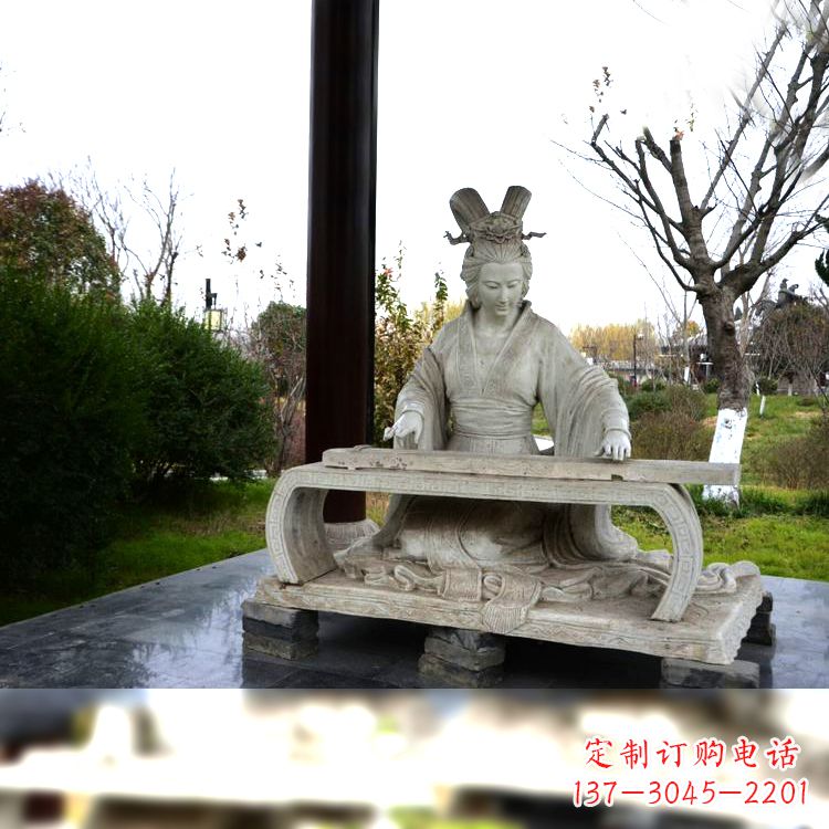 运城虞姬弹琴雕塑-公园古代人物著名美女情景雕塑