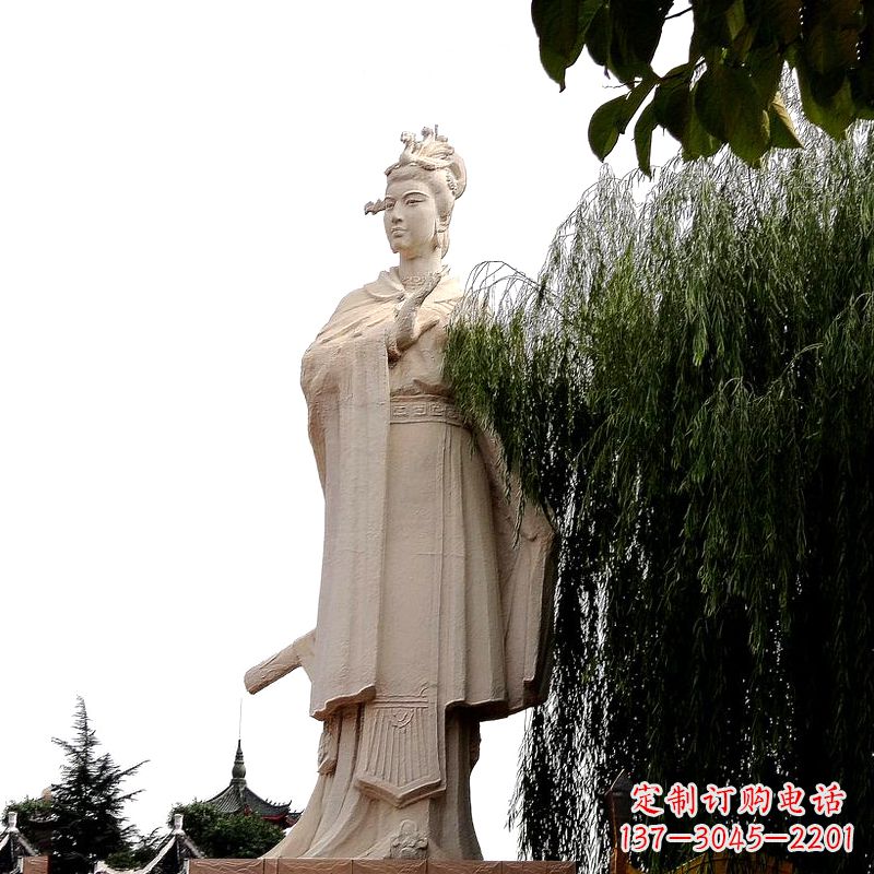 运城虞姬砂岩石雕-景区园林古代人物著名美女雕像