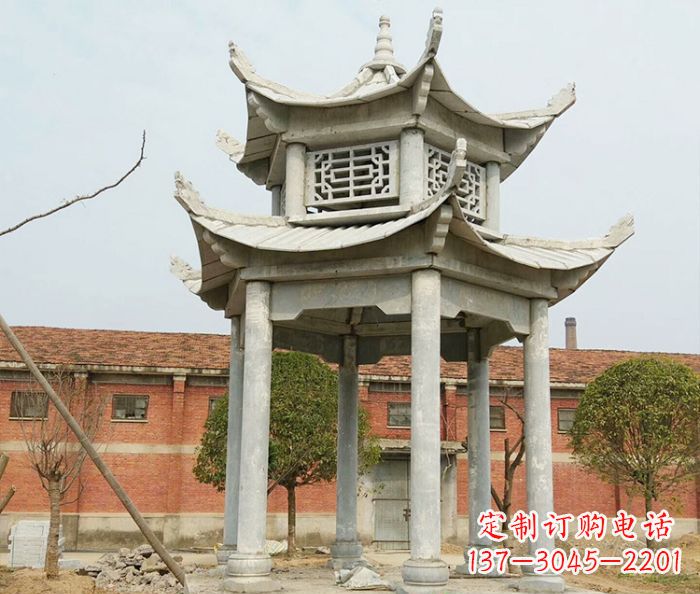 运城园林仿古双层石雕凉亭 (2)