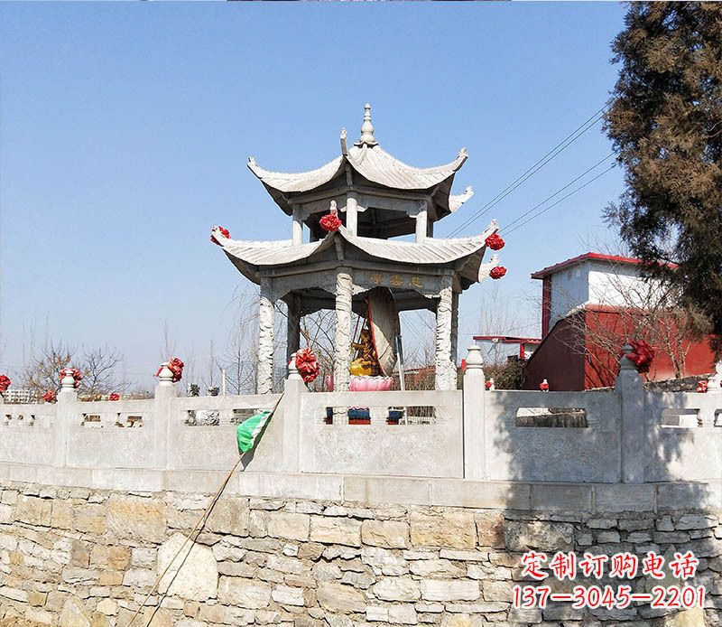 运城园林仿古双层石凉亭景观石雕 (3)