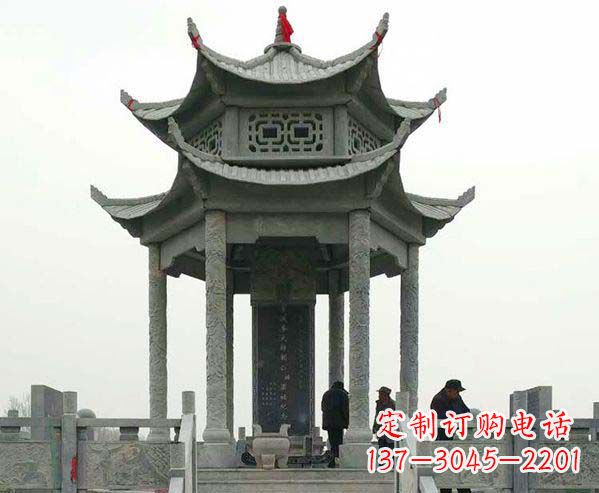 运城园林仿古双层石凉亭景观石雕