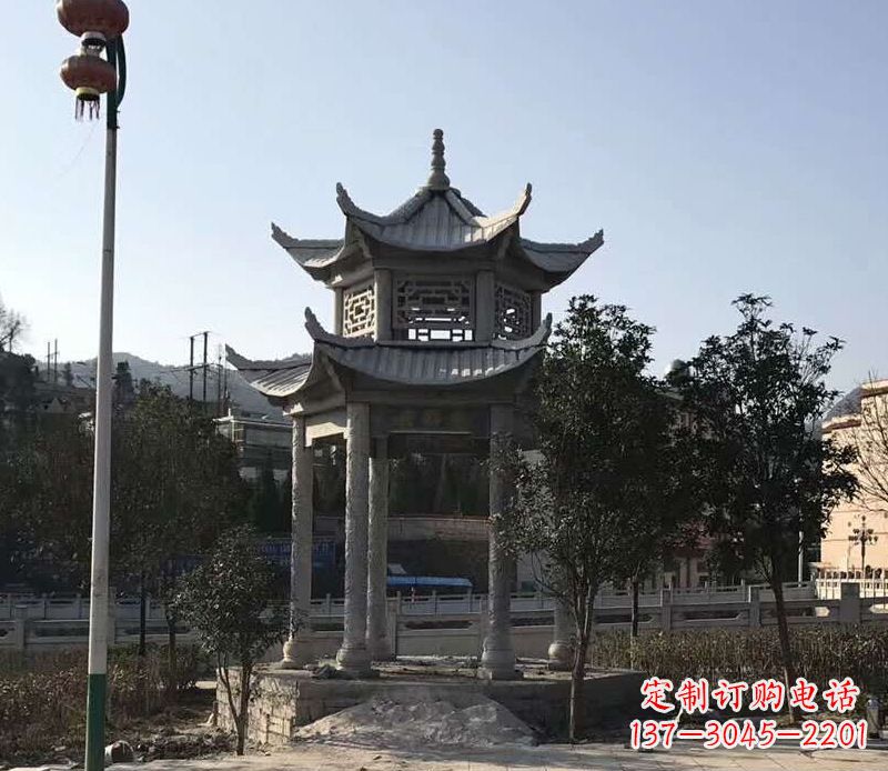 运城园林仿古双层石凉亭景观石雕 (4)