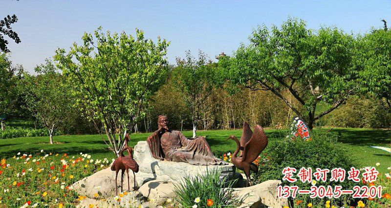 运城园林古代人物仙鹤景观铜雕
