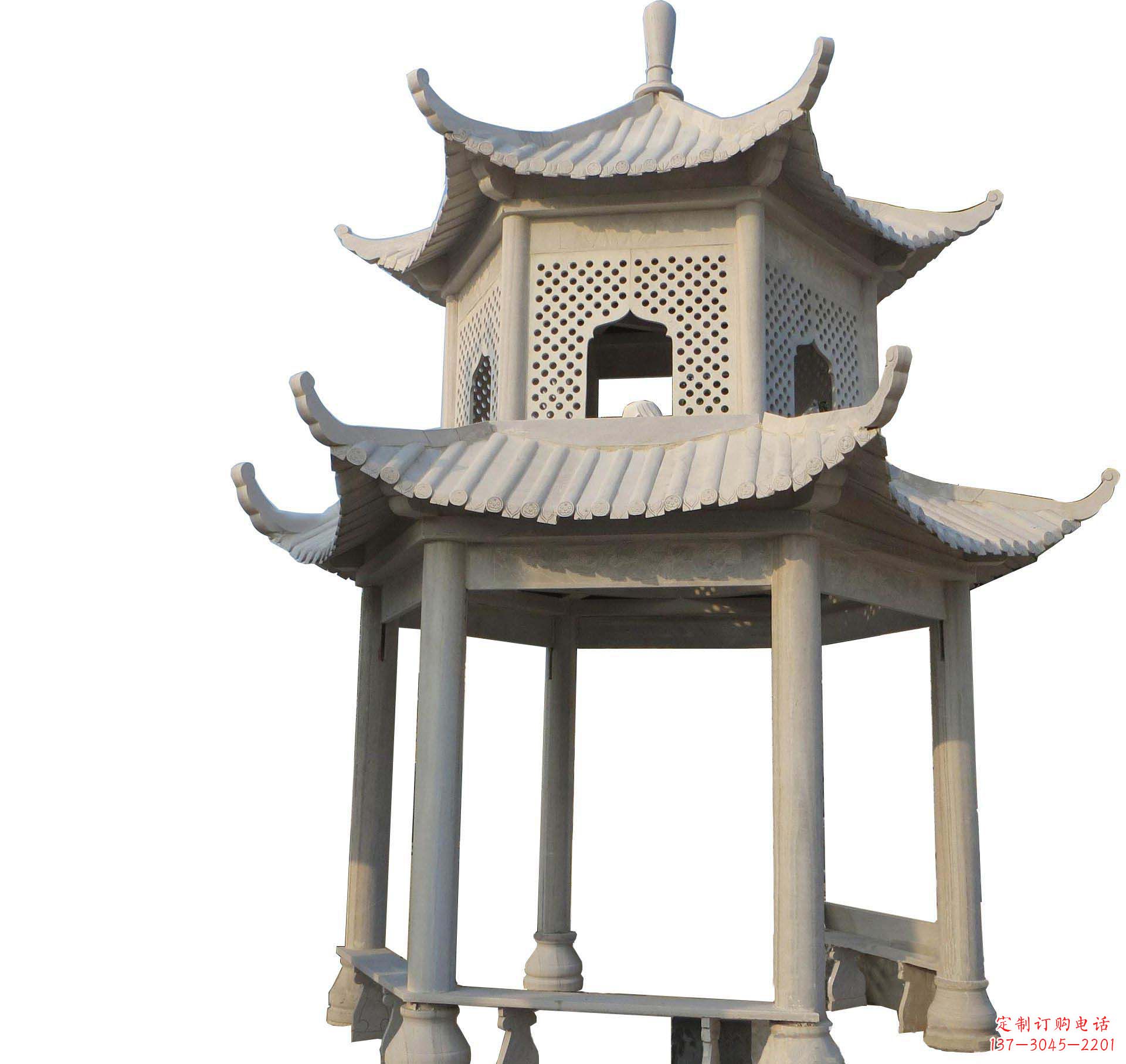 运城园林景观大理石六角石雕双层凉亭