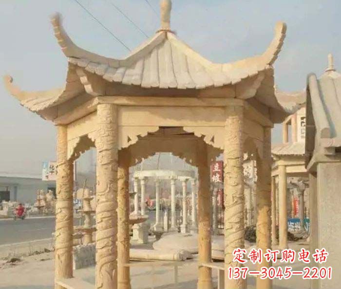 运城园林景观晚霞红六角石雕凉亭 (3)