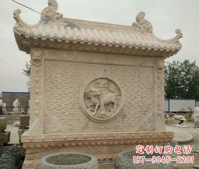 运城园林景观晚霞红石雕影壁