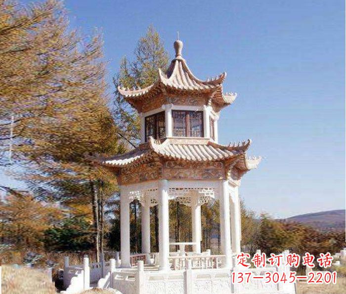 运城园林景观晚霞红双层石雕凉亭 (3)