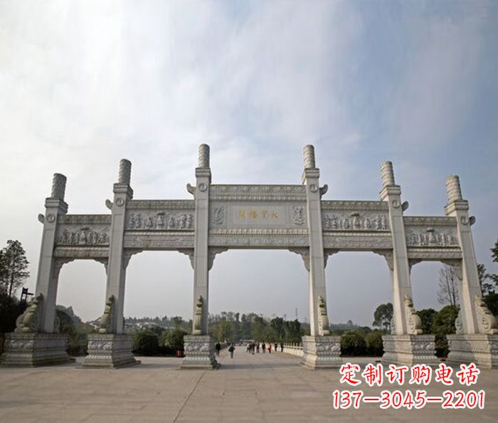 运城园林景观五门石雕牌坊