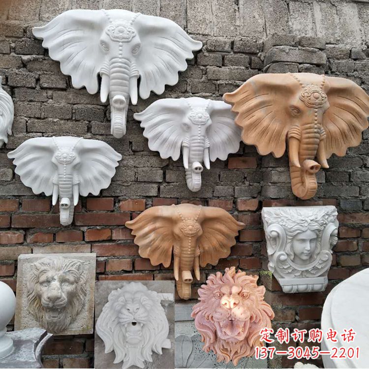 运城园林喷水壁挂大象头部雕塑