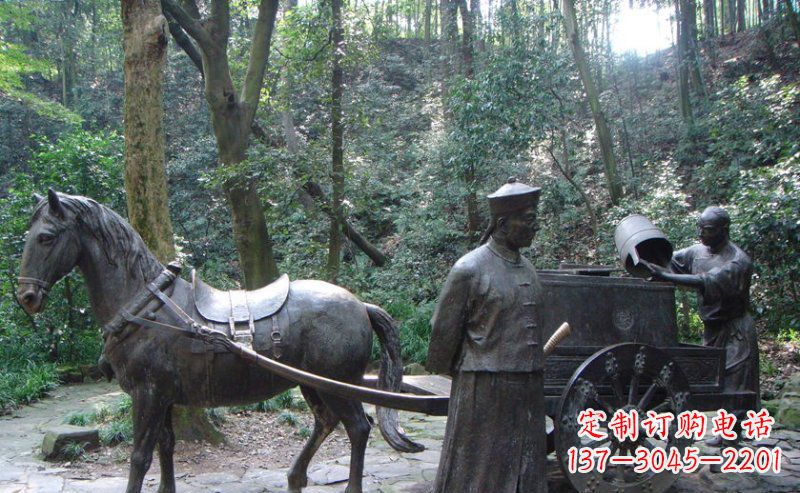 运城园林清朝士兵和马车小品铜雕