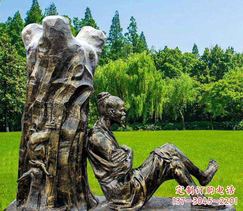运城园林守株待兔典故人物铜雕
