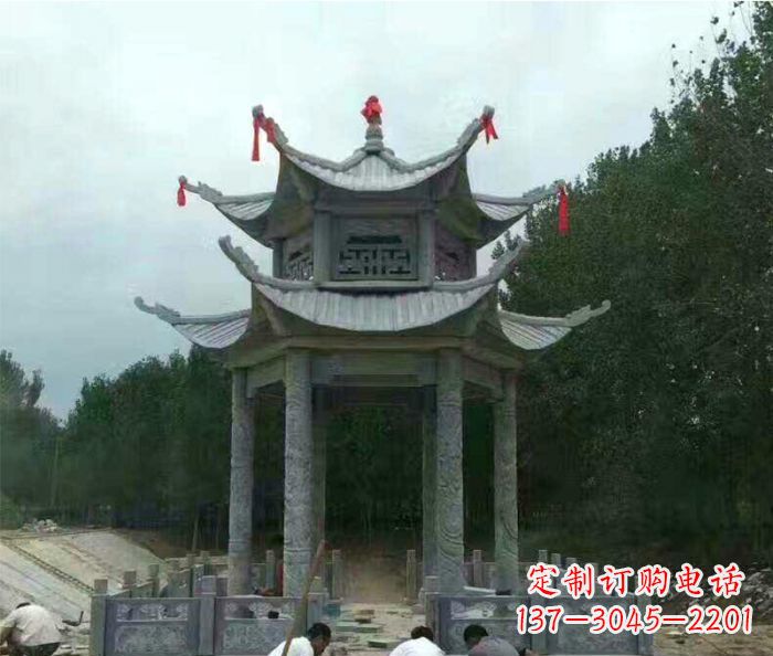 运城园林双层凉亭石雕 (3)