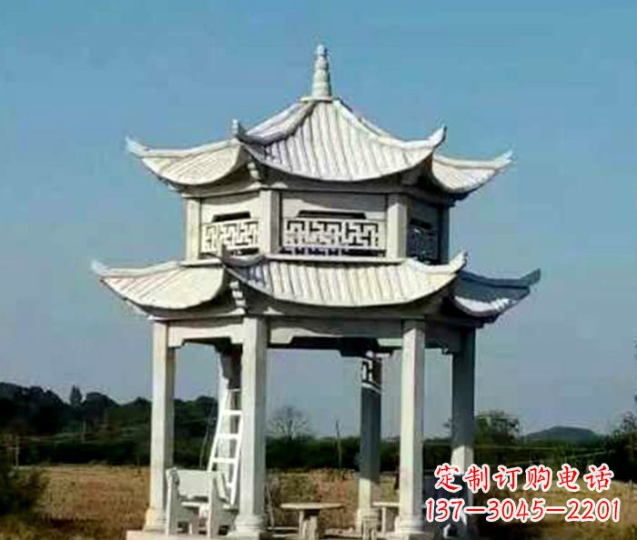 运城园林双层石雕凉亭 (2)