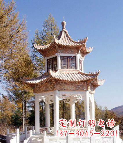 运城园林双层石凉亭景观石雕 (2)