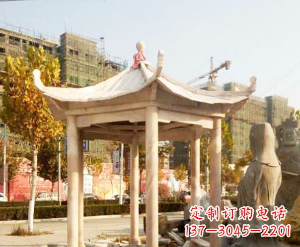 运城园林晚霞红单层凉亭景观石雕