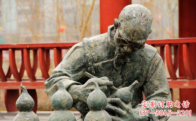 运城园林在葫芦上刻字的老人小品铜雕