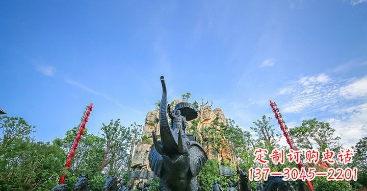 运城园林站在大象上出征的将军人物小品铜雕