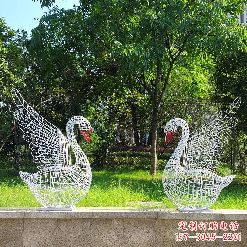 运城展翅天鹅网格雕塑-上色款