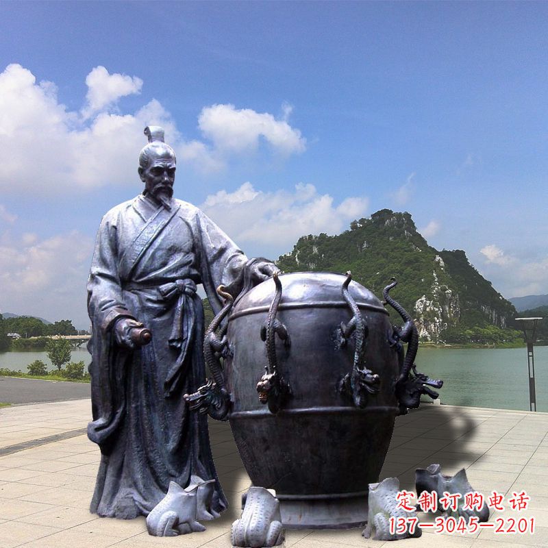 运城张衡地动仪地震仪雕塑-玻璃钢仿铜历史名人情景雕塑