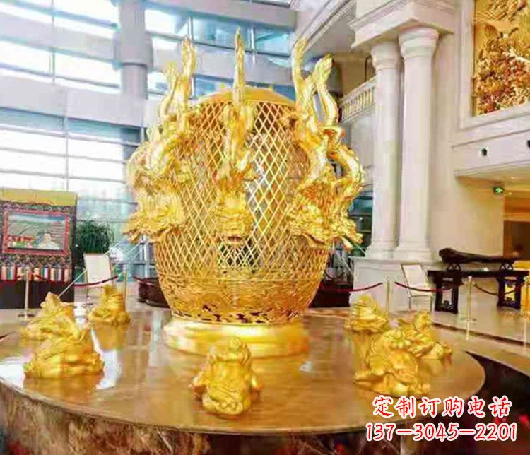 运城张衡地动仪企业景观雕塑摆件纯铜鎏金古仪器