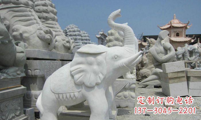 运城招财动物汉白玉长鼻小象石雕