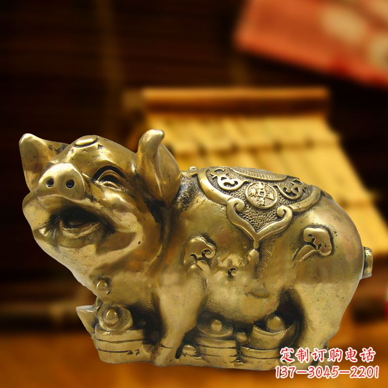 运城招财金猪铜雕-风水生肖动物雕塑企业商场美陈摆件