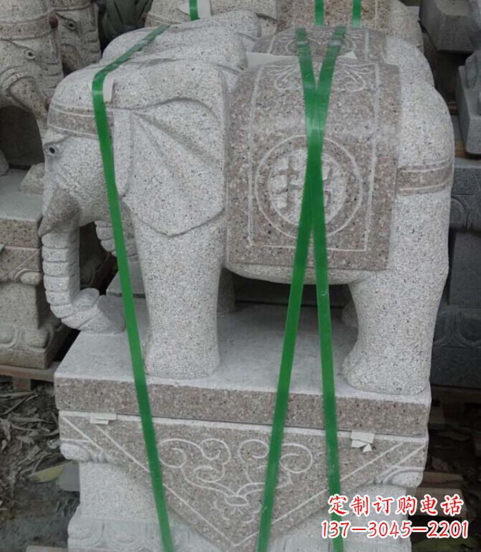 运城招财进宝芝麻灰大象石雕 (4)