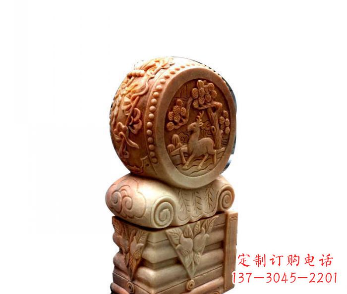 运城招财石门墩晚霞红抱鼓石