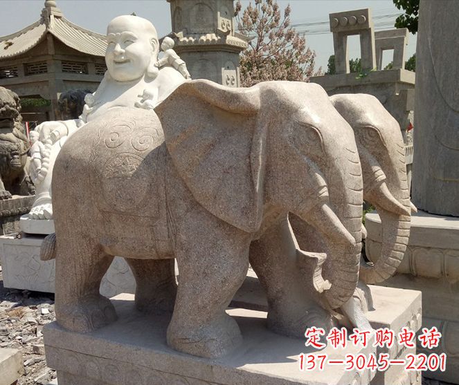 运城招财晚霞红大象石雕 (2)