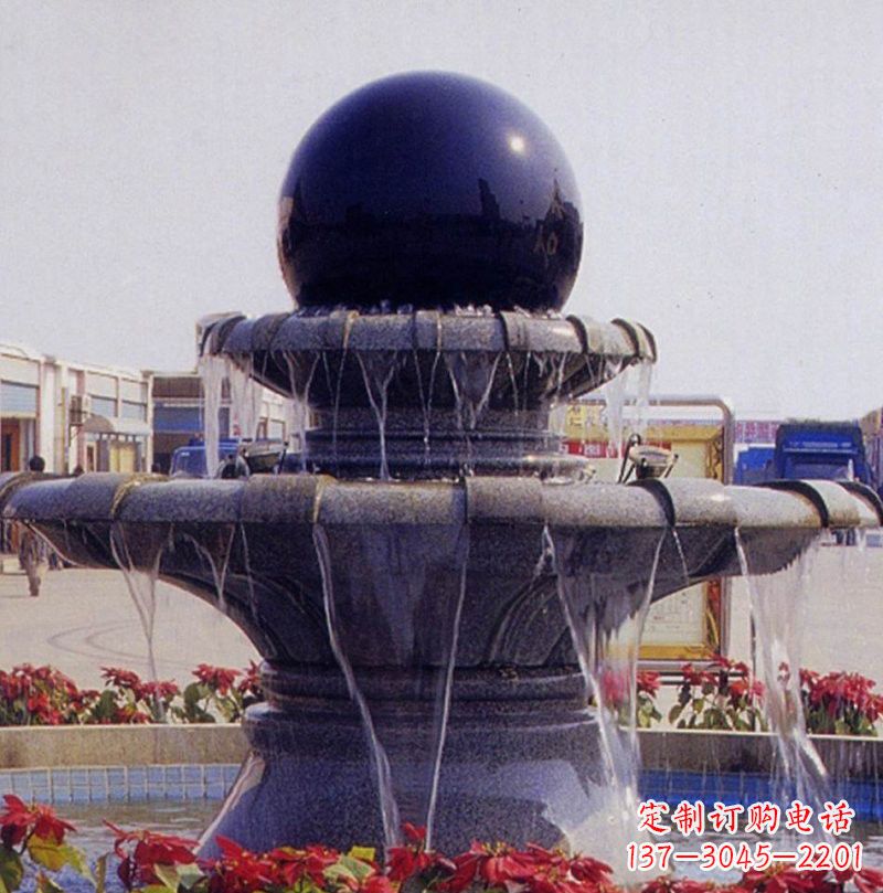 运城中国黑双层风水球喷泉石雕