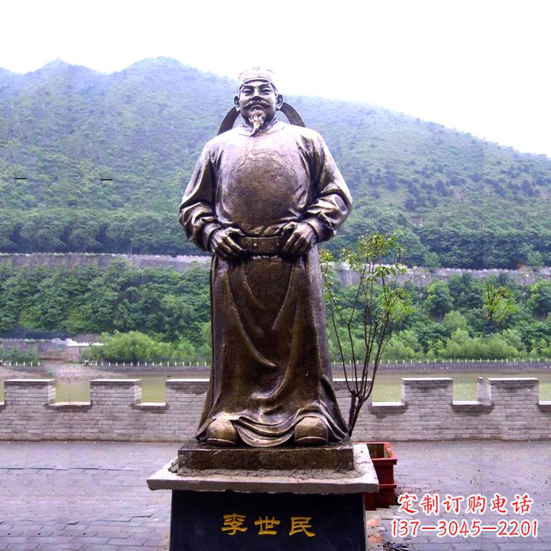 运城中国历史名人唐初著名帝王李世民铸铜雕像