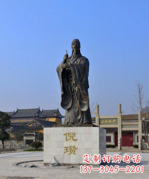 运城中国历史名人元末明初画家诗人倪瓒铜雕塑像