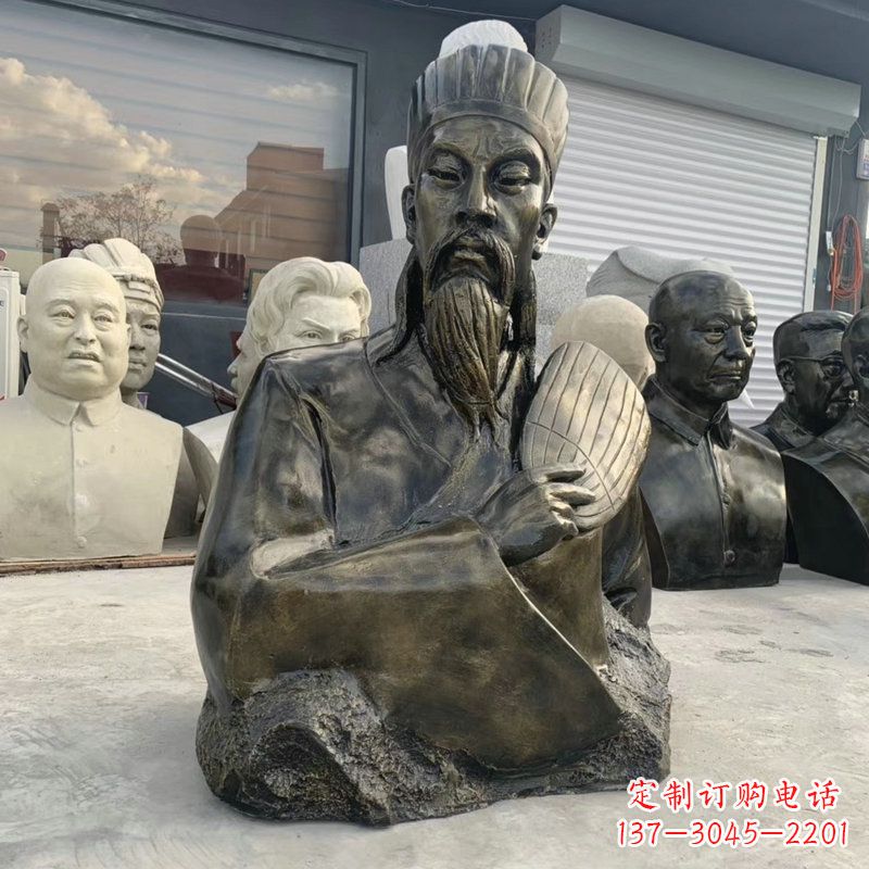 运城诸葛亮半身像-玻璃钢仿铜三国人物古代著名军事家雕像