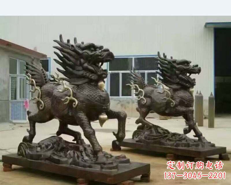 运城铸铜踏浪麒麟雕塑