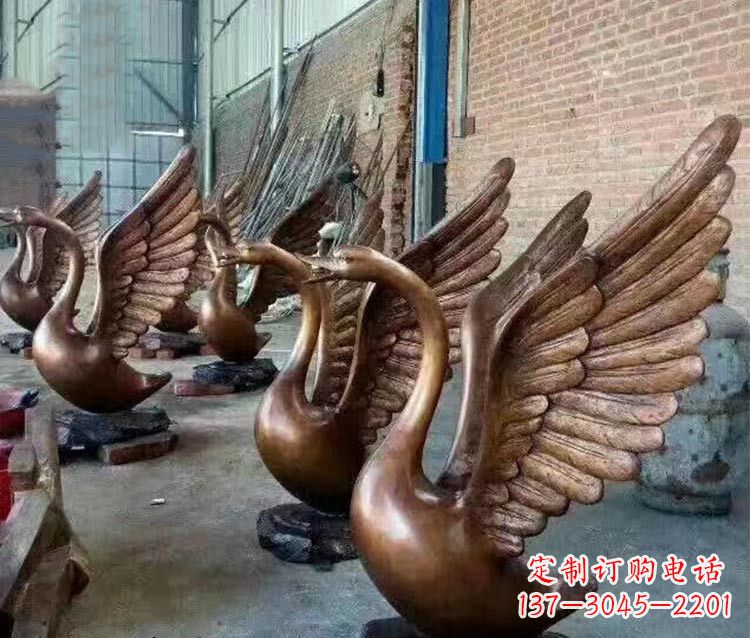 运城铸铜天鹅喷水动物喷泉雕塑