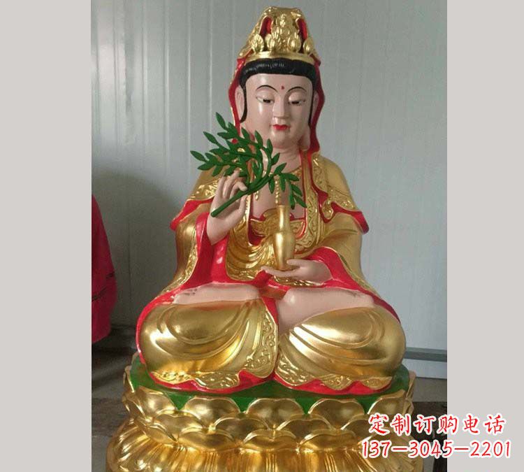 运城铸铜贴金杨柳观音雕塑